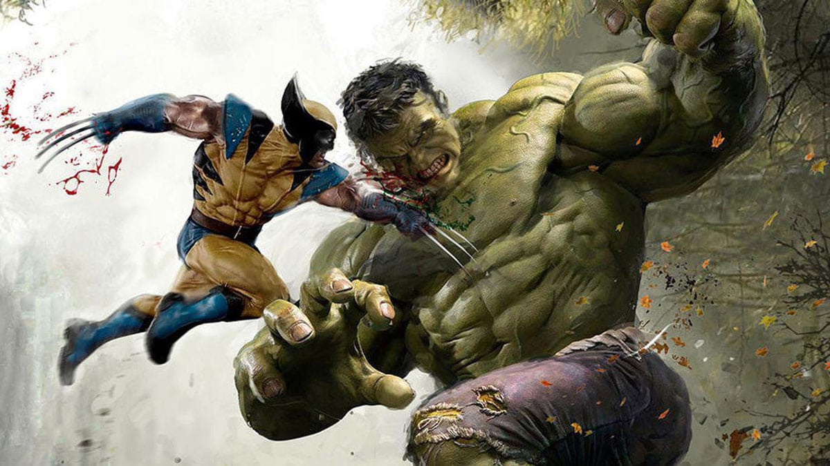 Wolverine and Hulk fighting