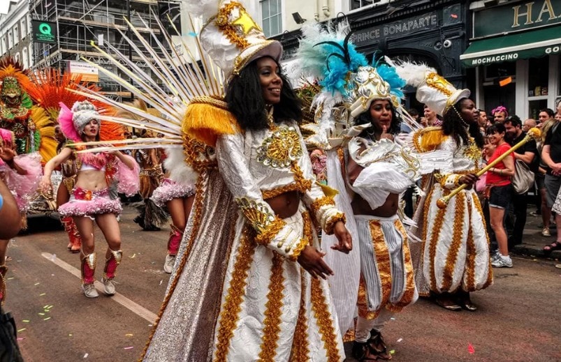 Colourful parade with elaborate costumes.