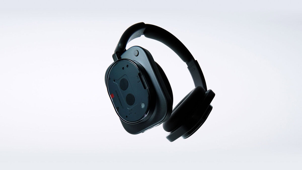 Sleek black headphones with minimalist design.